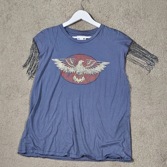 Free People Tops - Large Free People Blue Muscle Tee with Eagle Design Metal Fringe